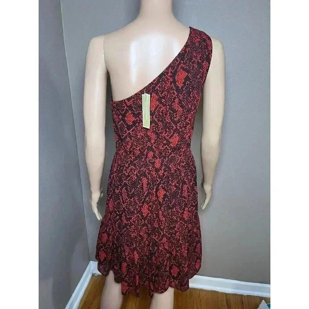 Michael Kors Snake Print Georgette One-Shoulder Dress Red Size 2